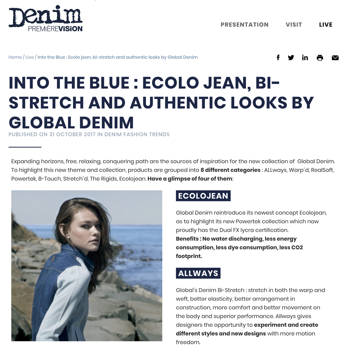 Global Denim Showcased at Denim PV Website